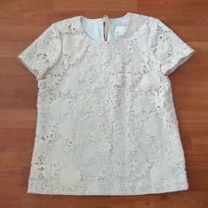 J. Crew Collection Cream Guipure Lace Silk Top